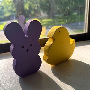 Purple Bunny and Yellow Chick Wooden Decor
